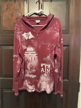 Women's Texas A&M Maroon Zip up Hoodie with Campus Print X-Large